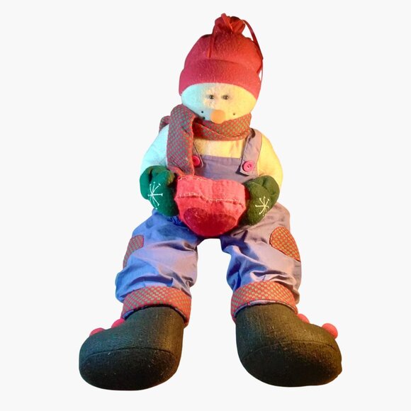 Handcrafted Snowman Doll Large Self Sitter Holding Heart 30 inch - Picture 3 of 9